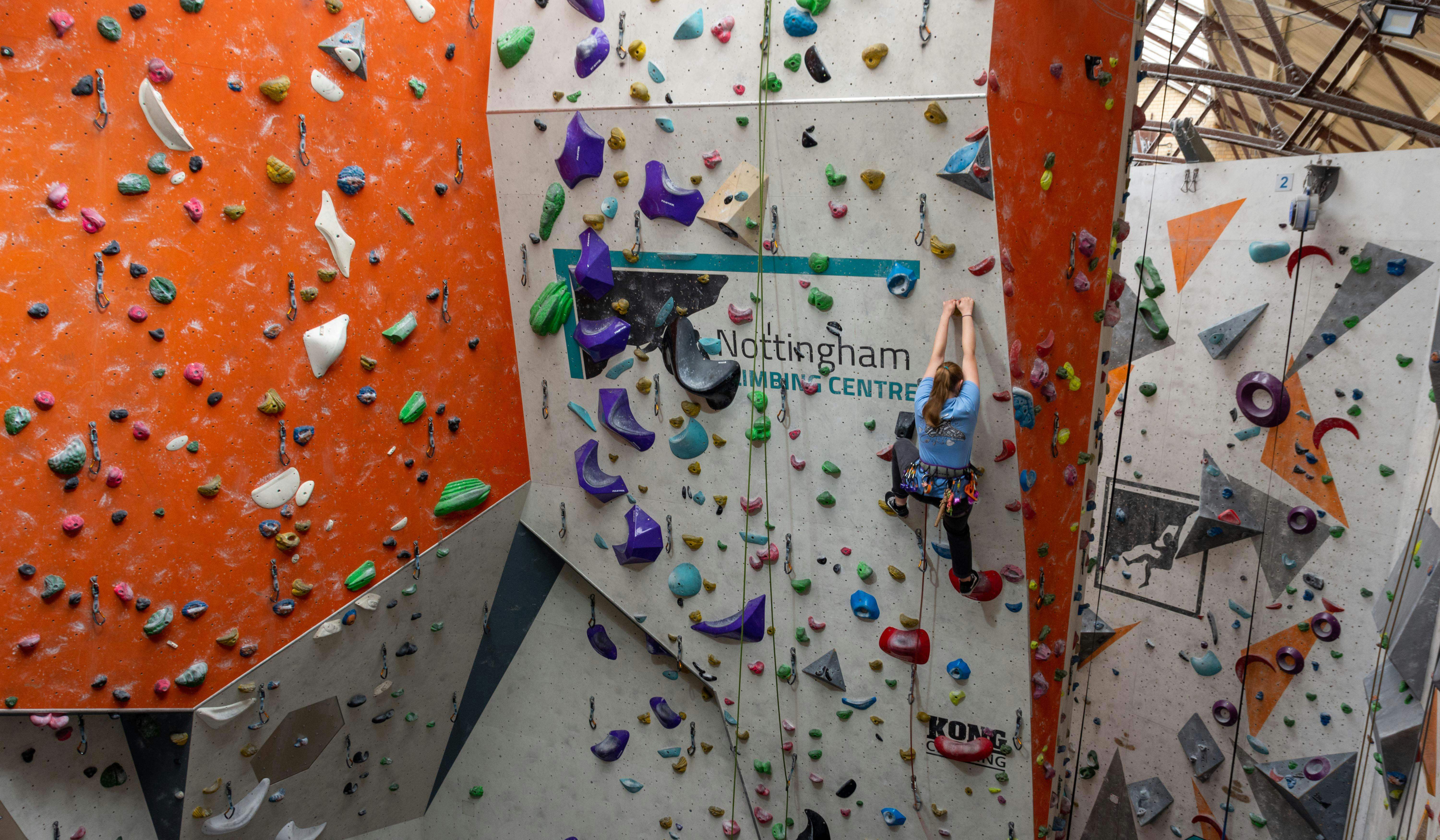 Climber on lead wall