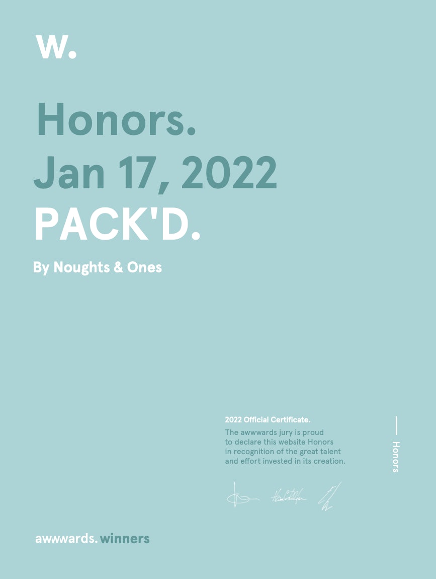 Awwwards Honourable Mention Pack'd by Noughts & Ones