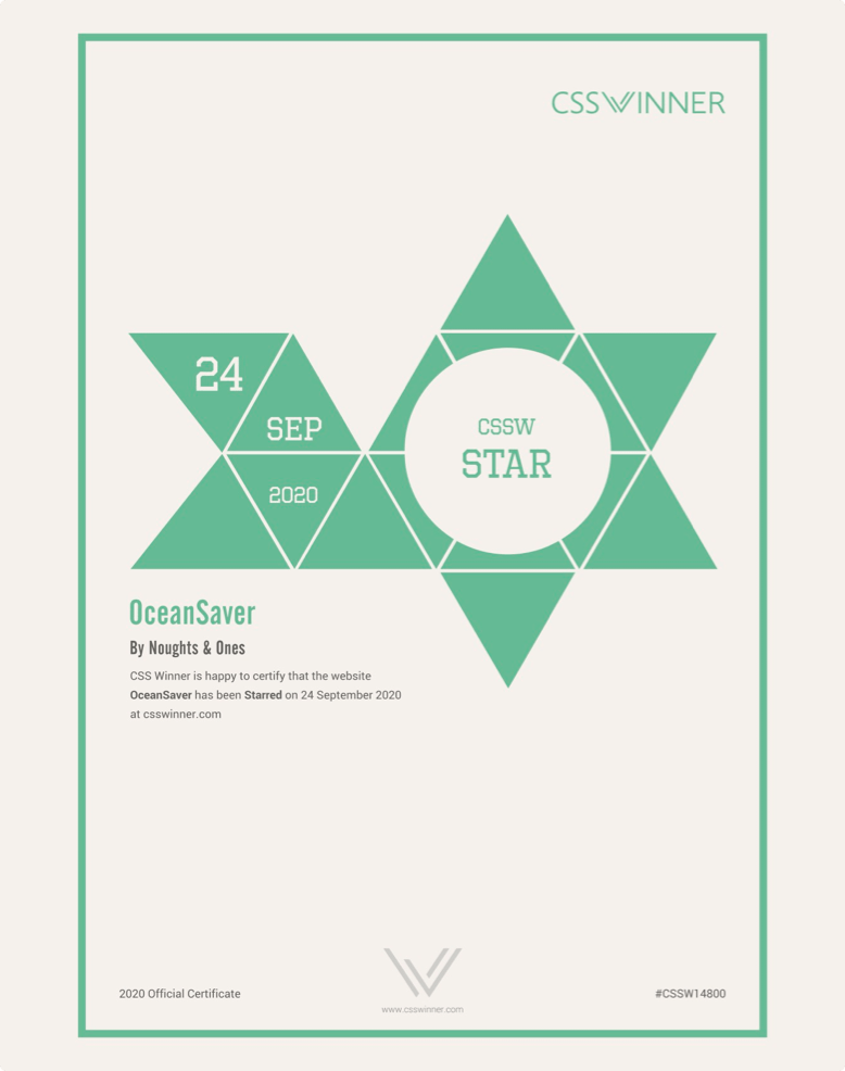 CSS Star Award Winner - OceanSaver by Noughts & Ones