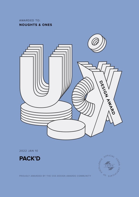CSSDA UX Design Award for Pack'd by Noughts & Ones