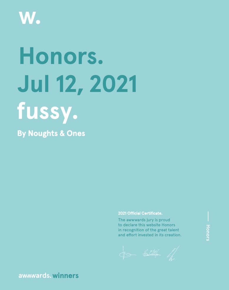 Awwwarda Honourable Mention for fussy by Noughts & Ones