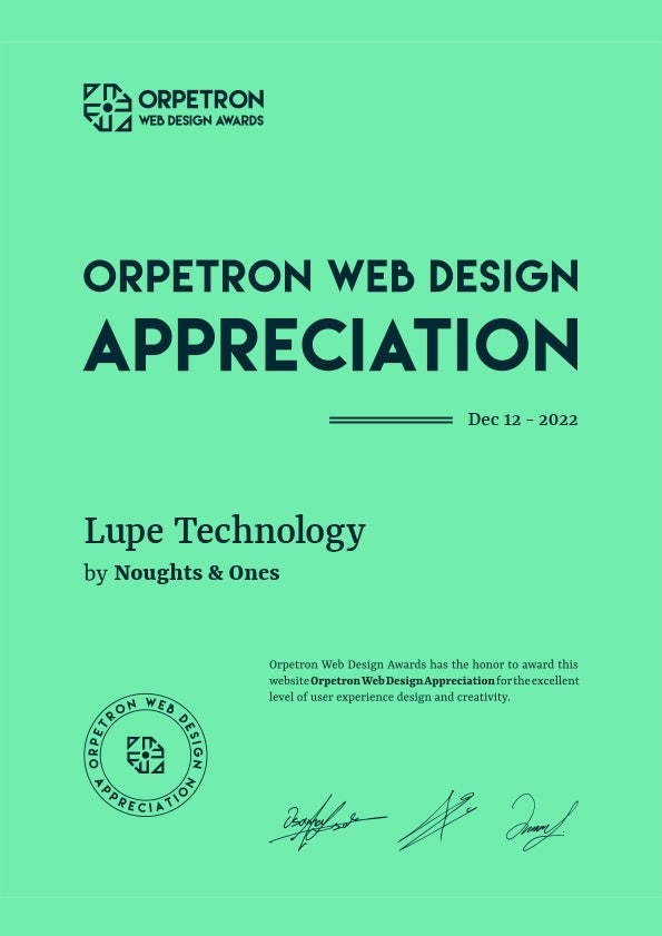 Orpetron - Web Design Appreciation Award - Lupe Technology