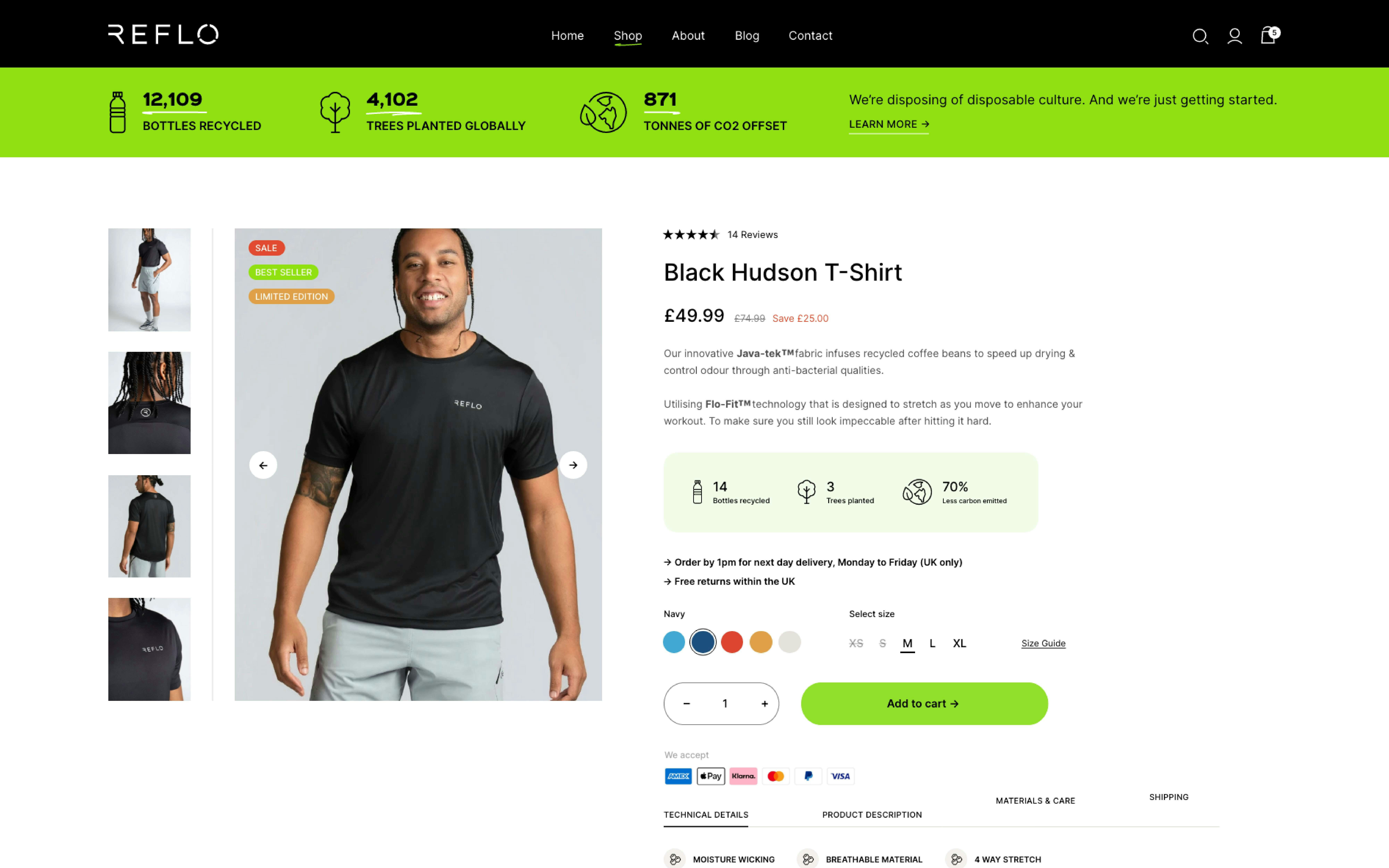 Screenshot of product description on the Reflo website