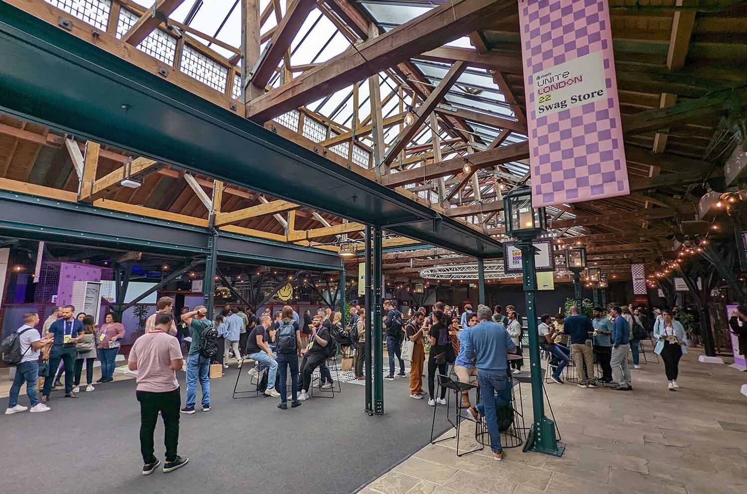 Crowds at the Shopify Unite conference at Tobacco Dock in London.