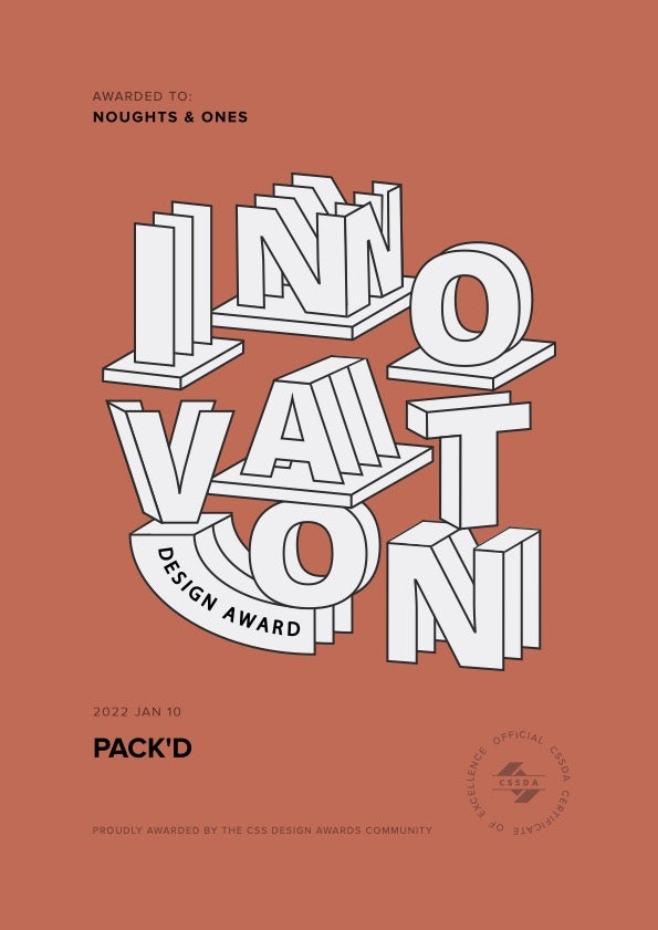 CSSDA Innovation Design Award for Pack'd by Noughts & Ones