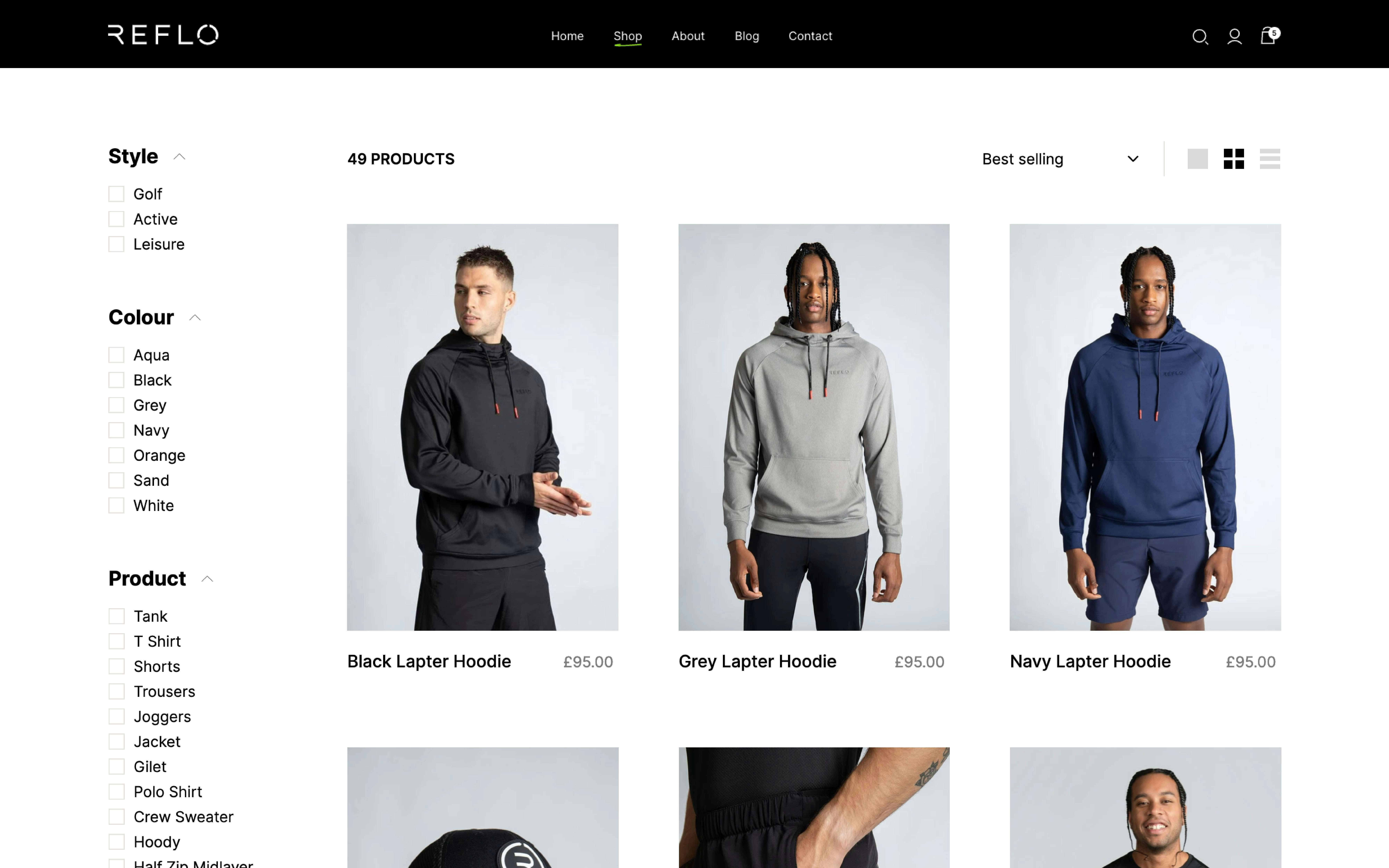 Screenshot of the Reflo website product gallery