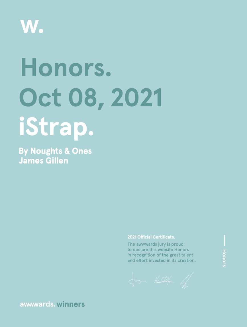 Awwwards Honourable Mention award for iStrap by Noughts & Ones