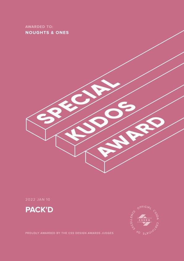 CSSDA Special Kudos Award for Pack'd by Noughts & Ones