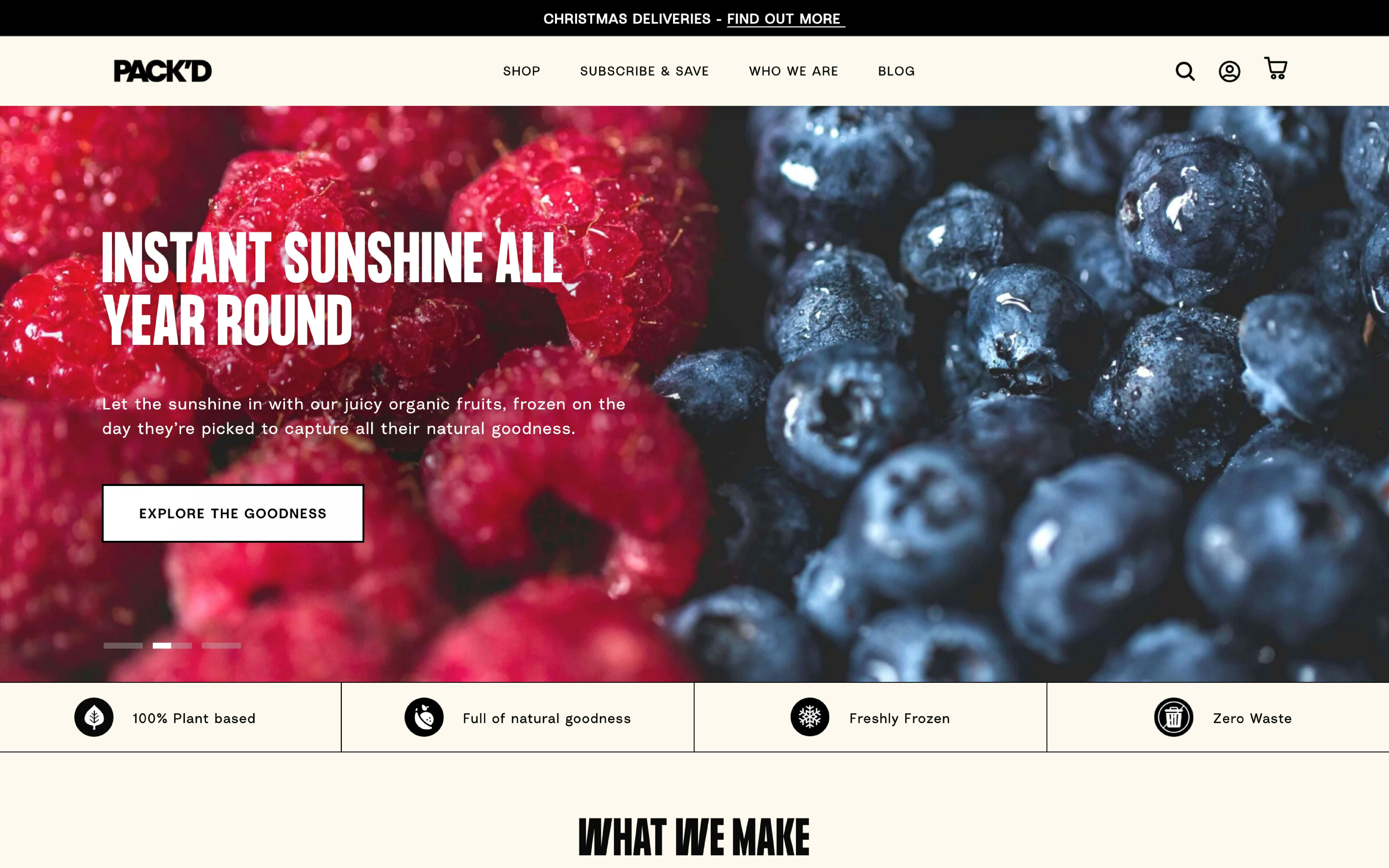 Screen shot of the Pack'd homepage designed by Noughts & Ones