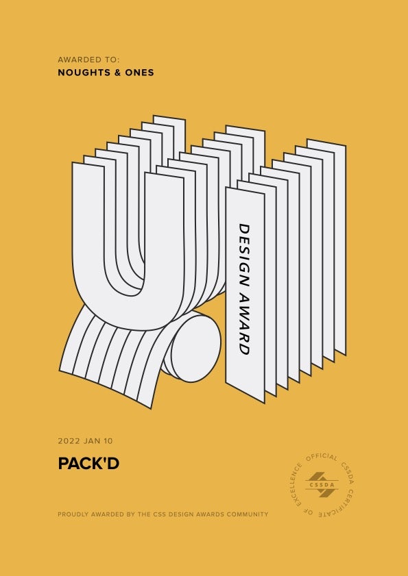 CSSDA UI Design Award for Pack'd by Noughts & Ones