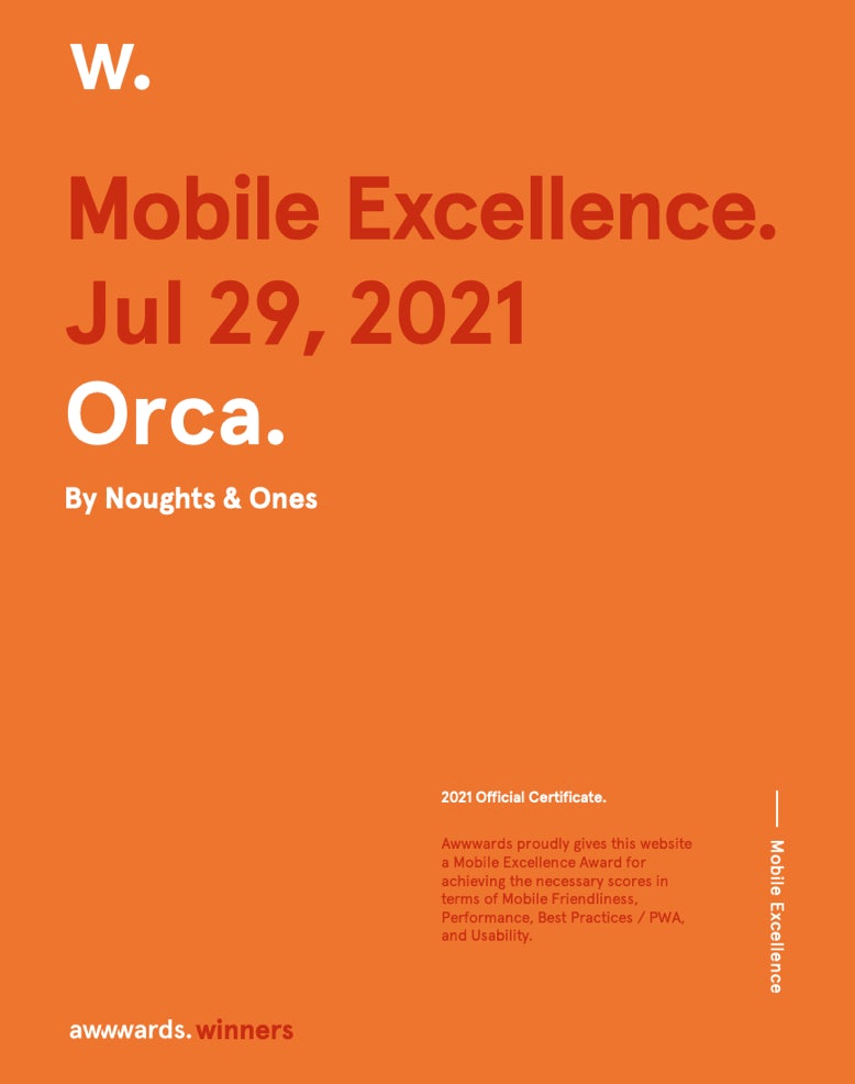 Awwwards Mobile Excellence Award for Orca by Noughts & Ones