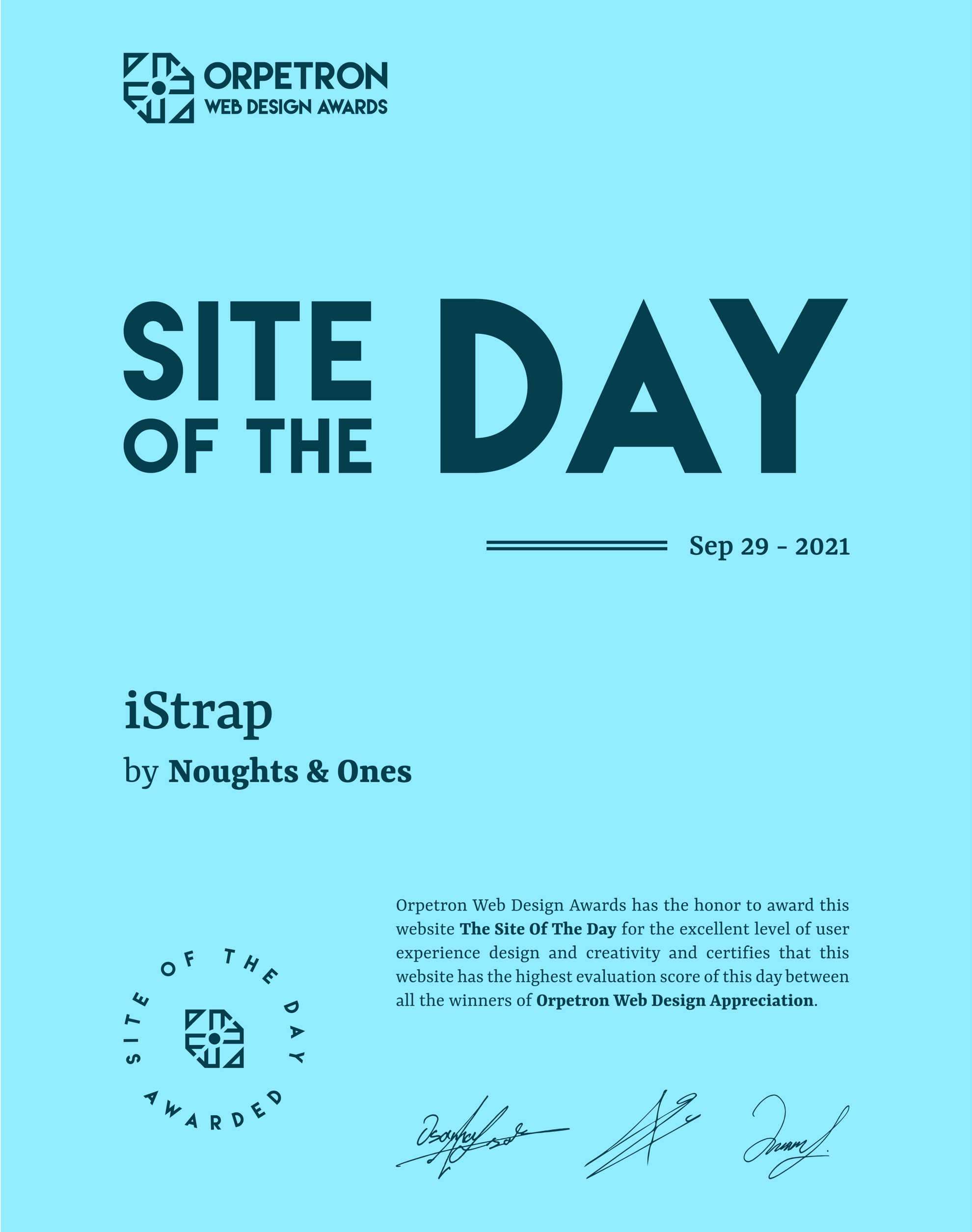 Orpetron site of the day for iStrap by Noughts & Ones 
