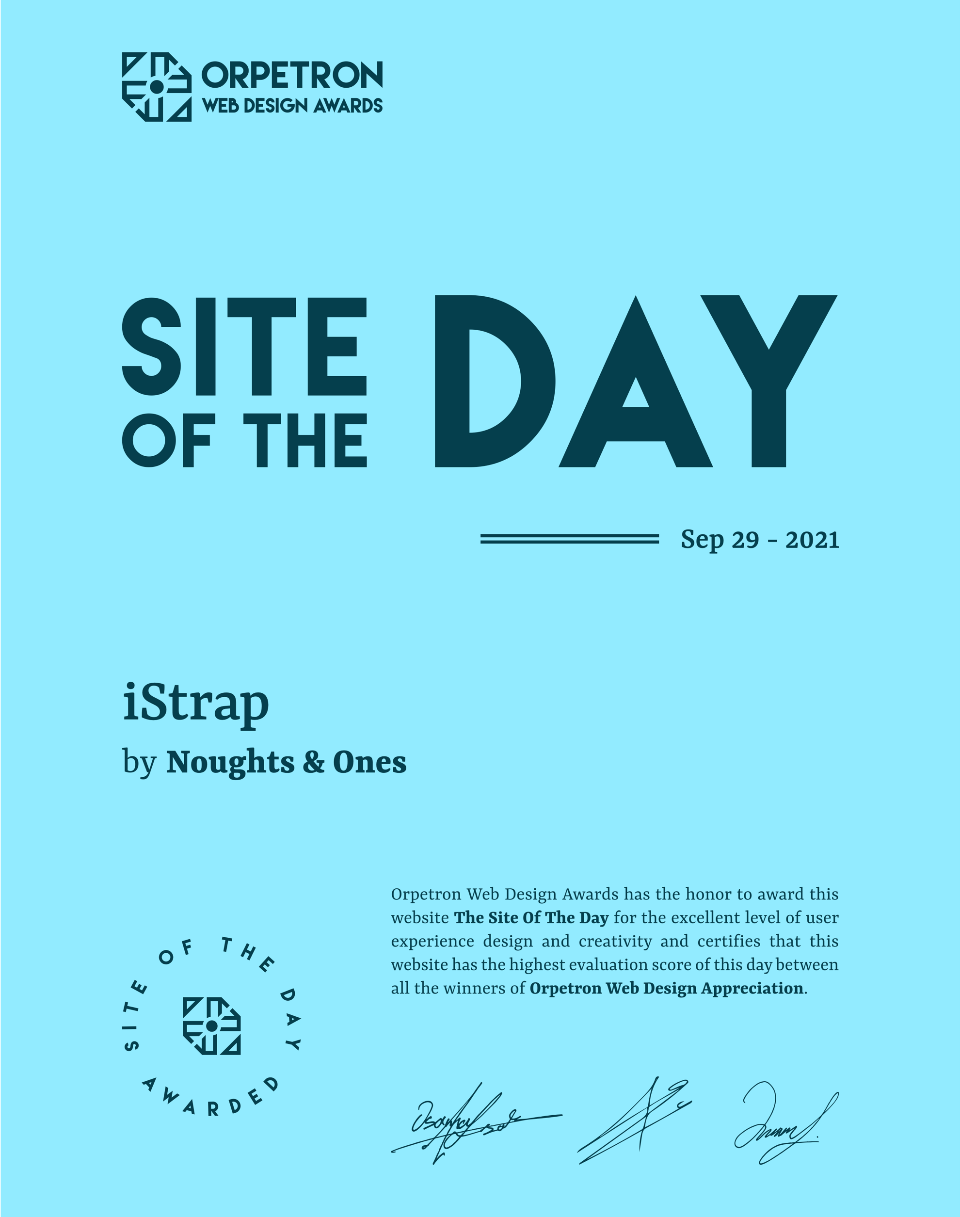Orpetron site of the day for iStrap by Noughts & Ones