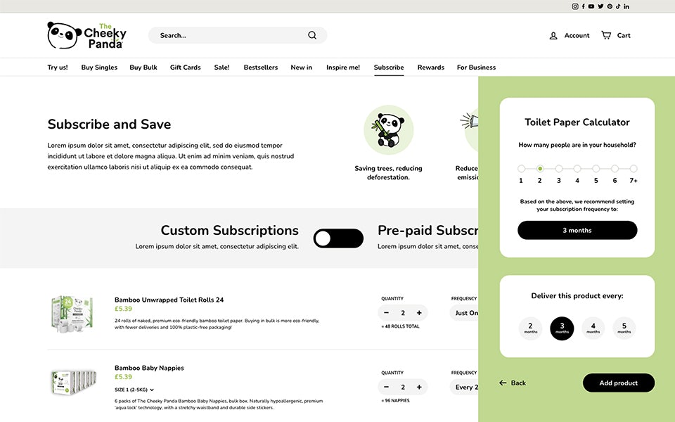Screenshot of the Cheeky Panda toilet paper calculator, created by Noughts & Ones.