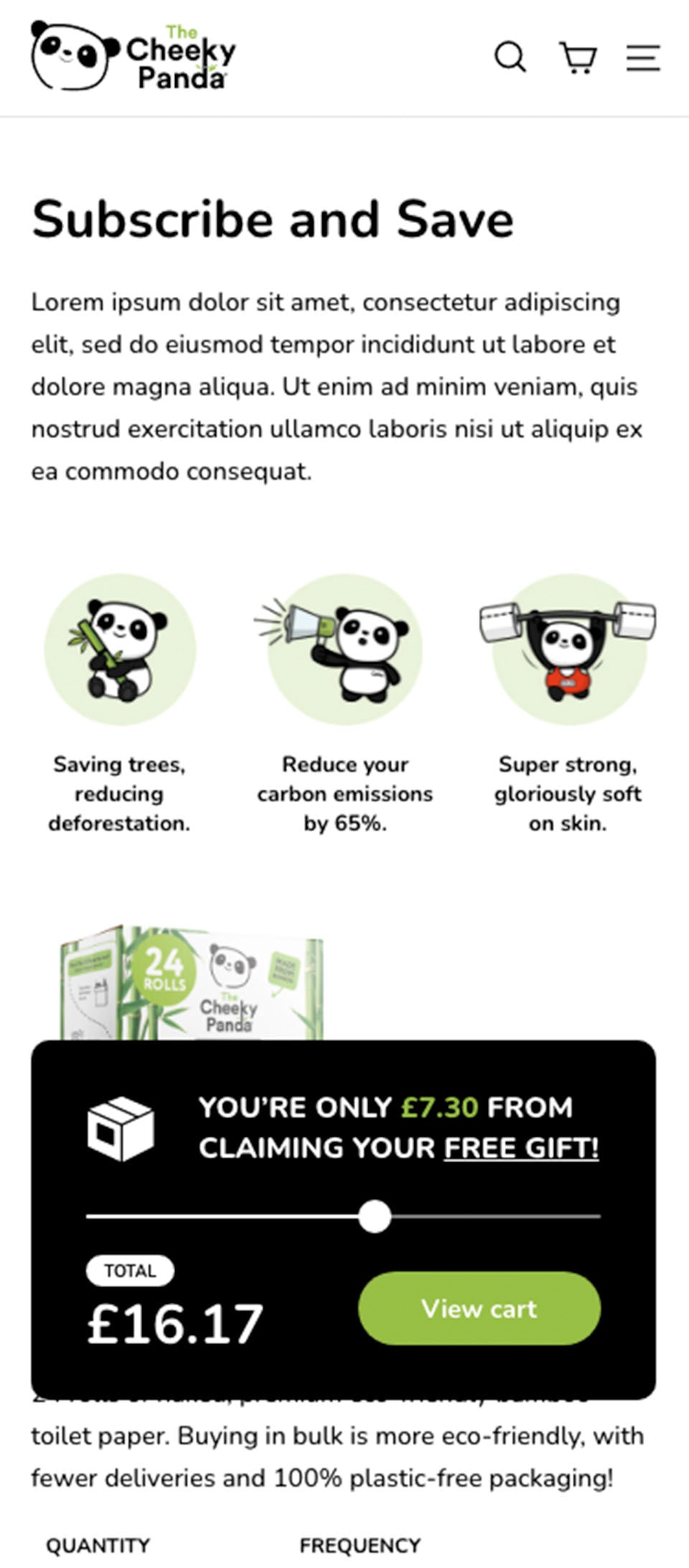Screenshot of The Cheeky Panda in progress mobile wireframe, created by Noughts & Ones.
