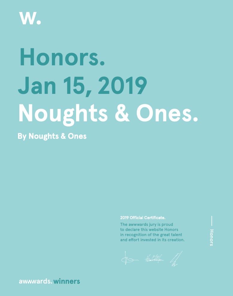 Awwwards Honorable Mention Award for Noughts & Ones