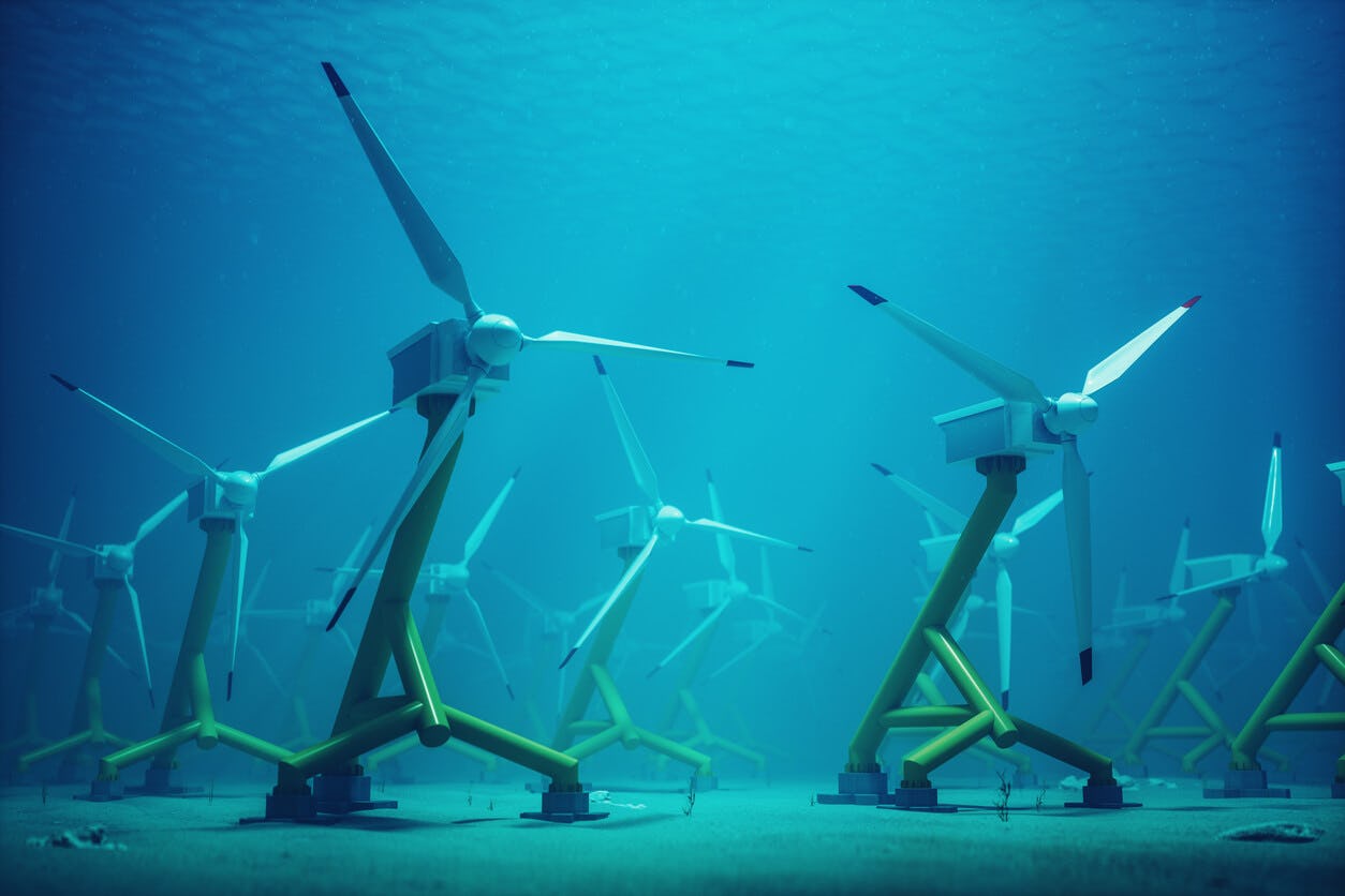 Turbinas subaquáticas para energia de maré no fluxo