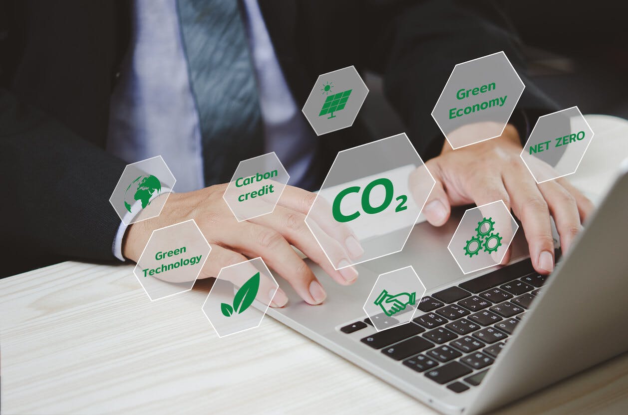 Organizações ou empresas desenvolvem tela virtual de negócios de crédito de carbono.