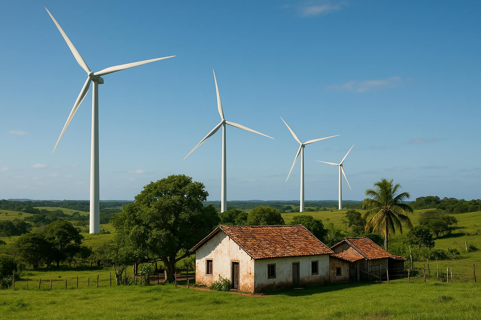 parque eólico com diversos geradores eólicos