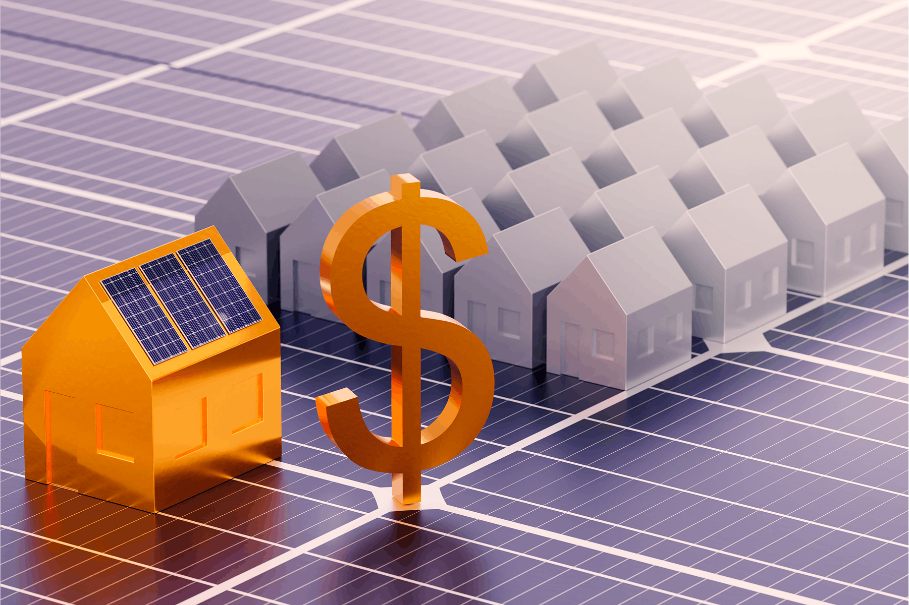 casa com placa solar e cifrão de dinheiro