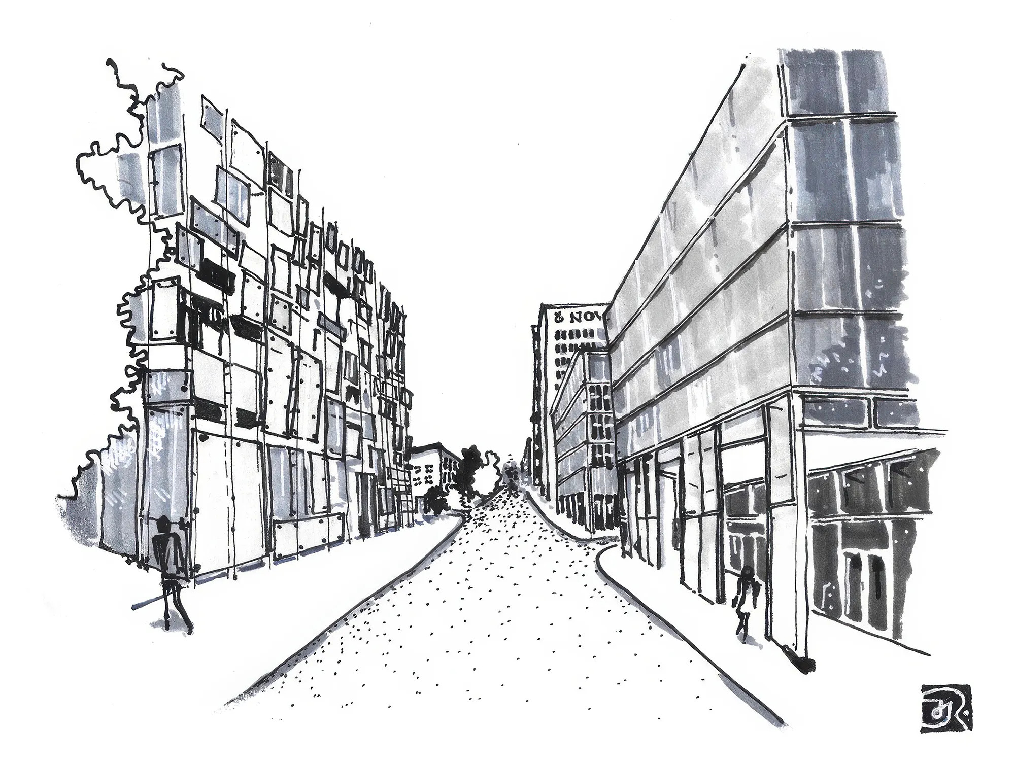 Illustration of buildings at the Novartis Campus.