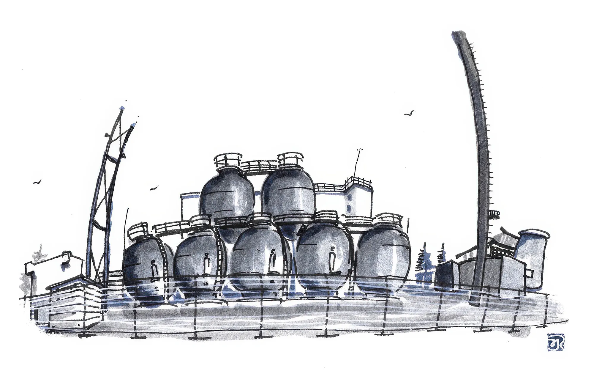Sketch of industrial elements.