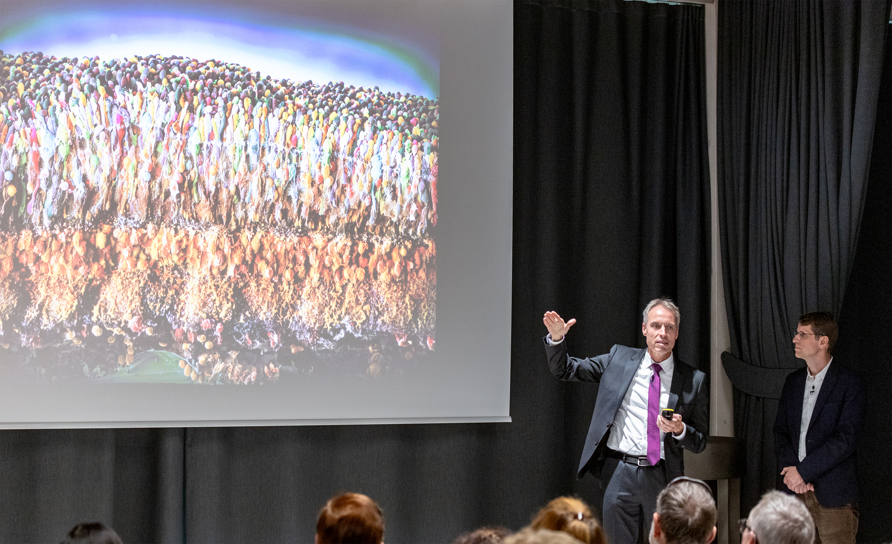 Botond Roska, Augenforscher am Institut für Molekulare und Klinische Ophthalmologie Basel (IOB), bei seinem Vortrag.