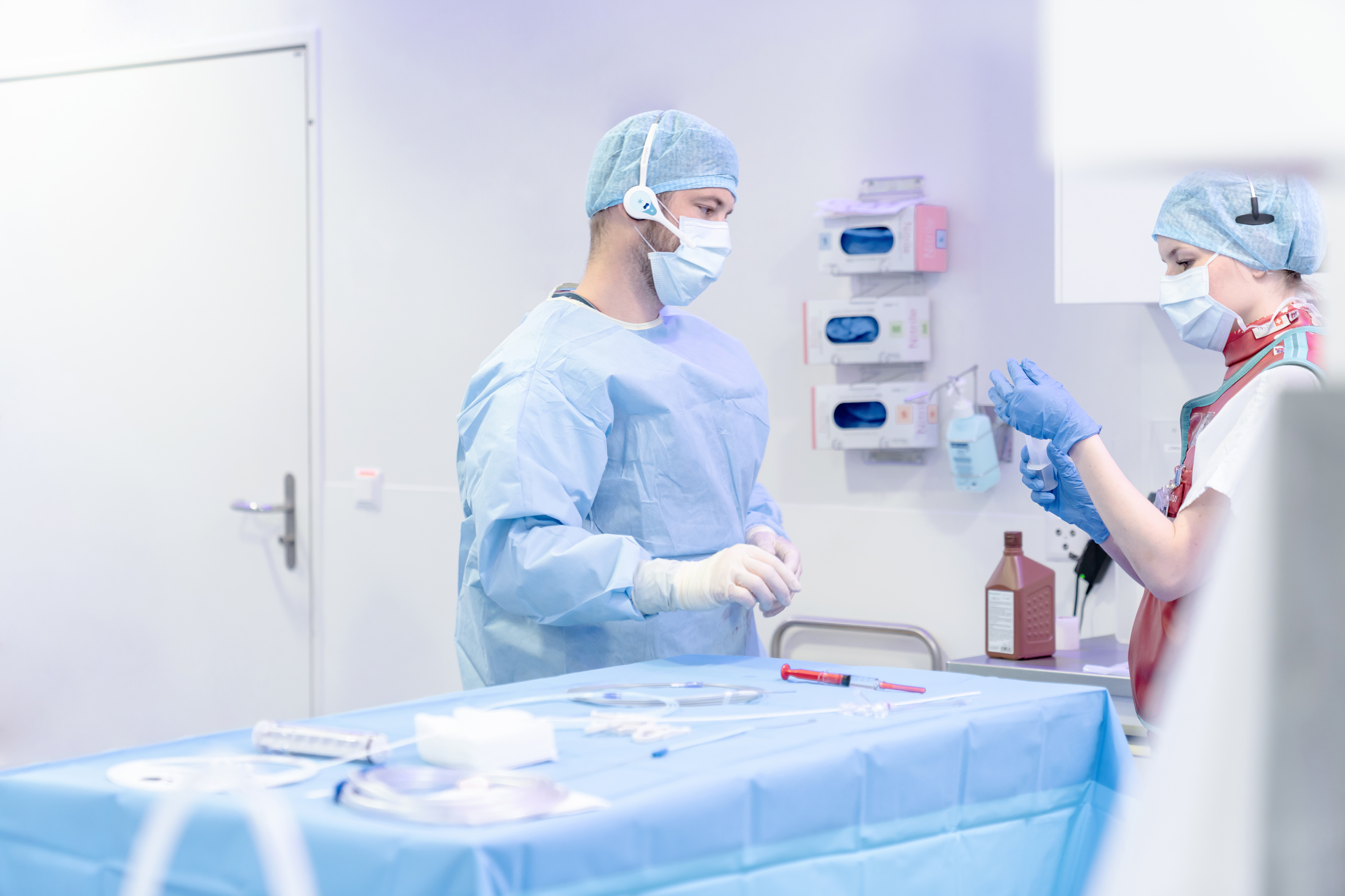Marios Psychogios, Professor of Neuroradiology University of Basel prepares for an operation.