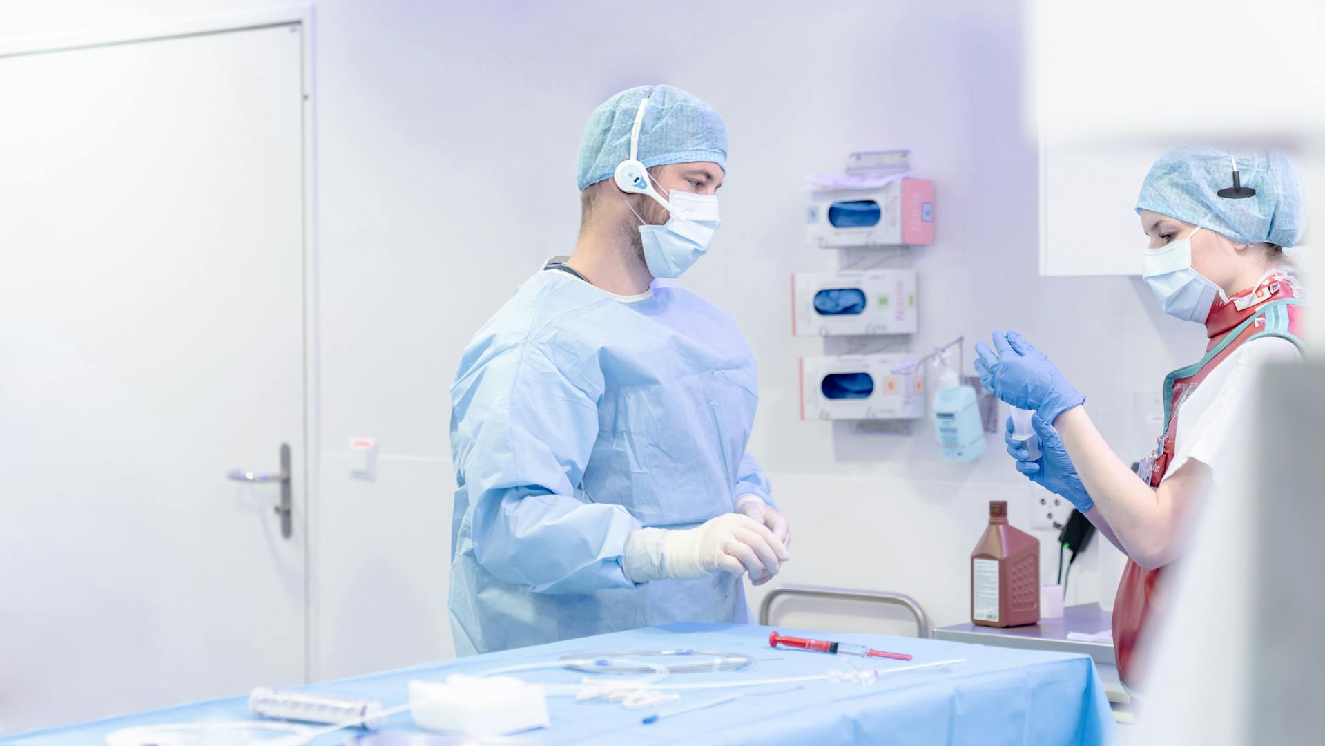 Marios Psychogios, Professor of Neuroradiology University of Basel prepares for an operation.