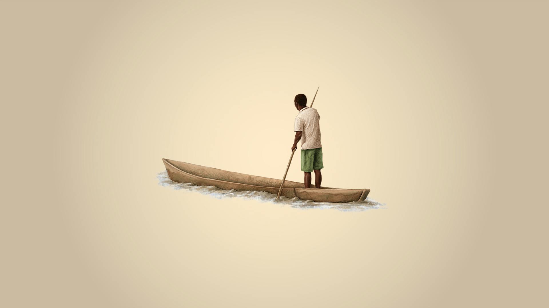 Illustration eines rudernen Fischers.
