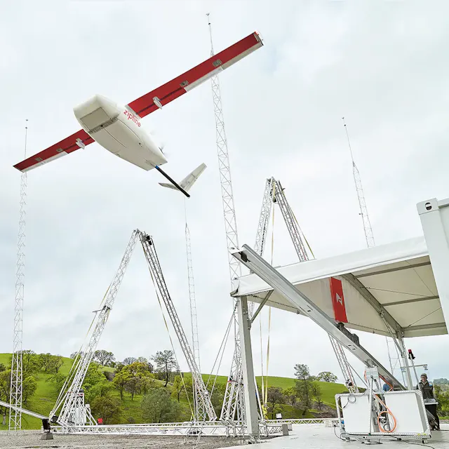 A Zipline drone is taking off in Ghana.