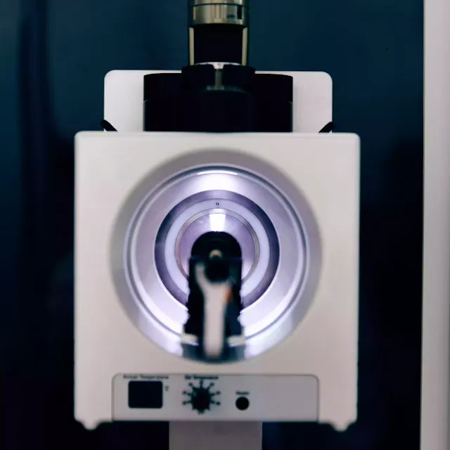 Close-up of a triple quadrupole mass spectrometer.