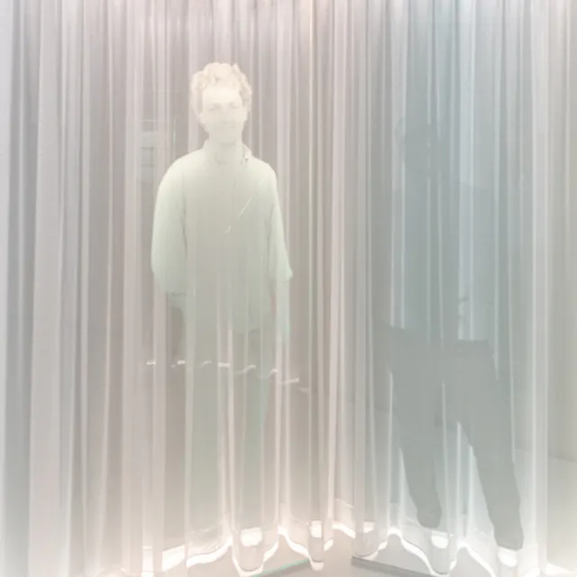 One of the patient booths in the Novartis Pavillon retells Myerson's patient journey. It includes her father and children.