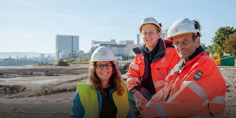 The ERM team from left to right: Hélène Bruzual-Alfonso  (consultant/project manager), Stefan Brendel (junior project manager), Klemens Mueller (general contracting project  manager). 