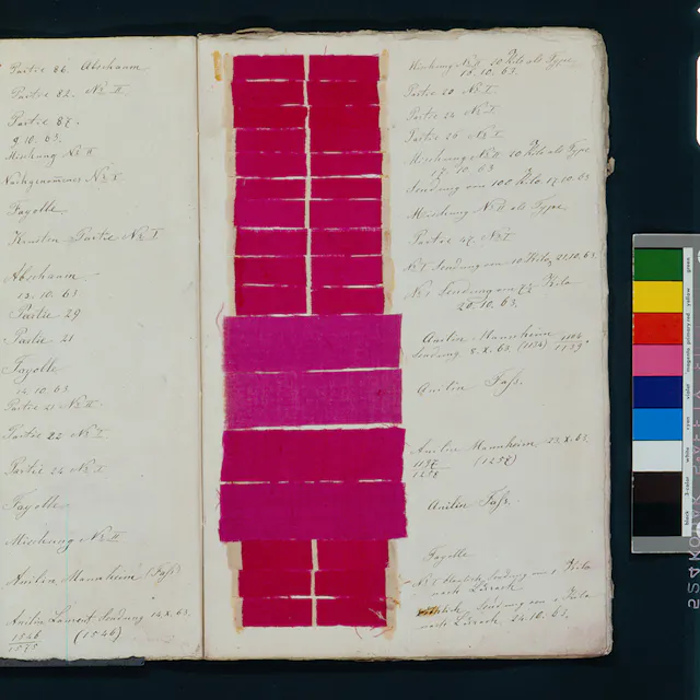 The color of success: Ciba PF7 Fuchsin Sample Book II, L. Peyer, 1863.