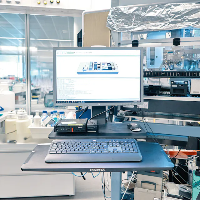 The kidney organoids are tested against the chemical compound library. Robotic systems help speed up this process.
