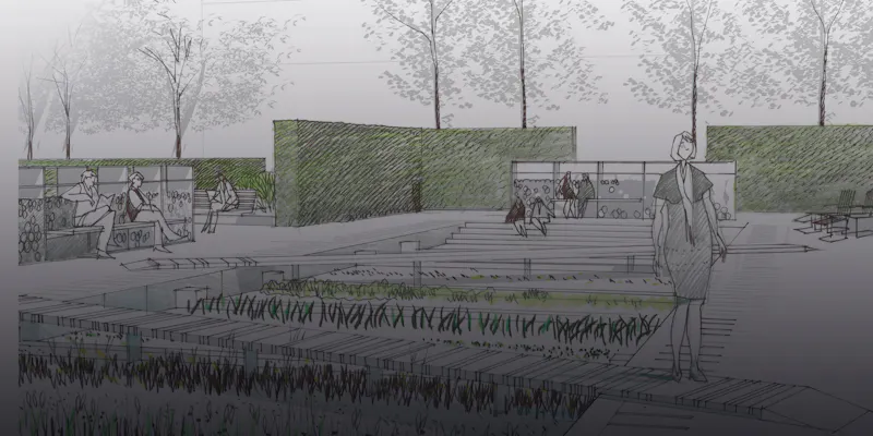 The sketch by Thorbjoern Andersson shows the southern part of the park that  was opened in 2012 as the Physic Garden.