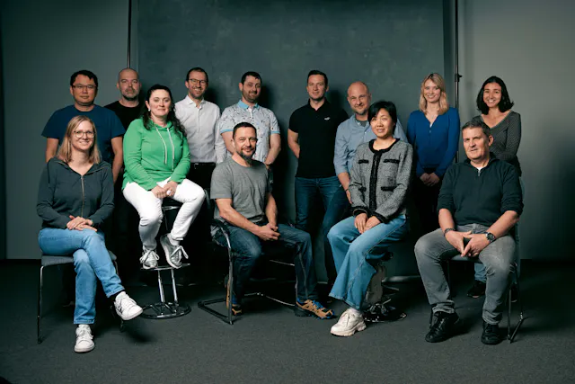 Chemical and Analytical Development Lab Team (from left to right): Sybille Müller (front), Van Tong Luu, Michael Marti, Maria Testa, Marek Mahut, Roger Humair (front), Herve Koehl, Richard Kaehny, Thorsten Klang, Fangli Zhang, Angelina Huber, Dominique Bixel, Sounia Touchene.