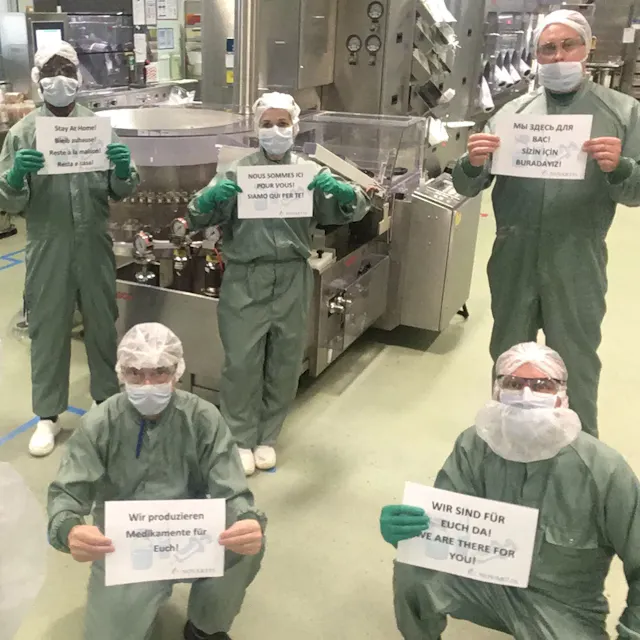 Posing for a social media post, colleagues in Stein remind people to stay home to better control the coronavirus crisis.