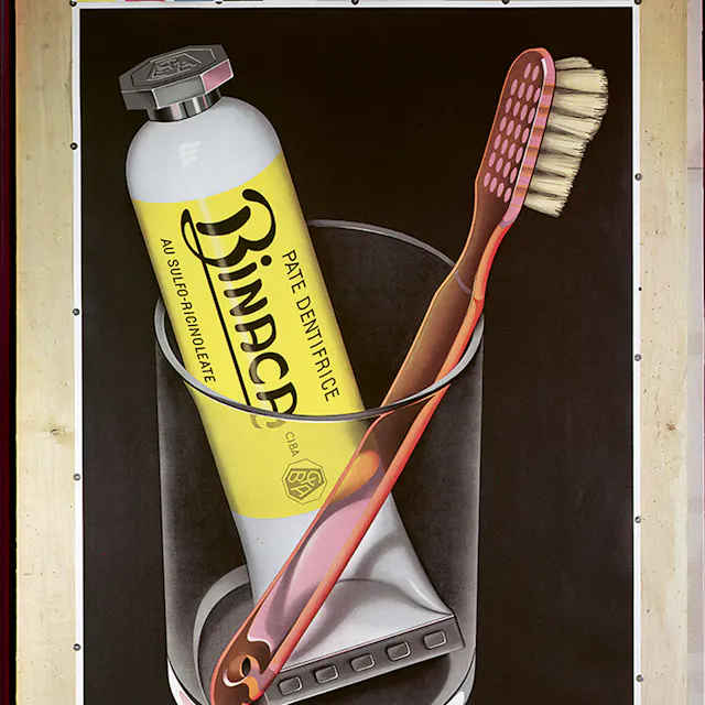 Advertisement for Ciba’s Binaca toothpaste from Niklaus Stoecklin, 1941.