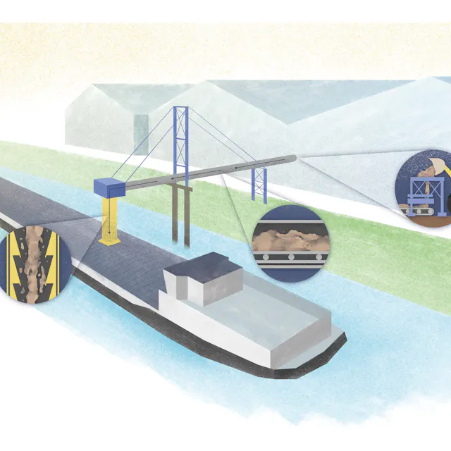 Transporting the contaminated soil from inside the marquee to the ship.