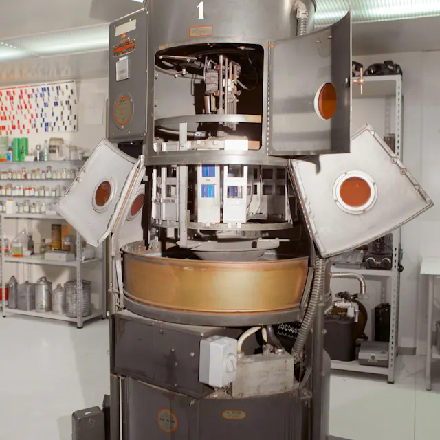 Determination of the light fastness of textile dyeings by irradiation with carbon lamp light. The carbon arc lamp used here with approx. 3000 watts has the same light spectrum as the sun, but with considerably higher irradiation intensity in the light wavelength range from 350 to 450 nm.