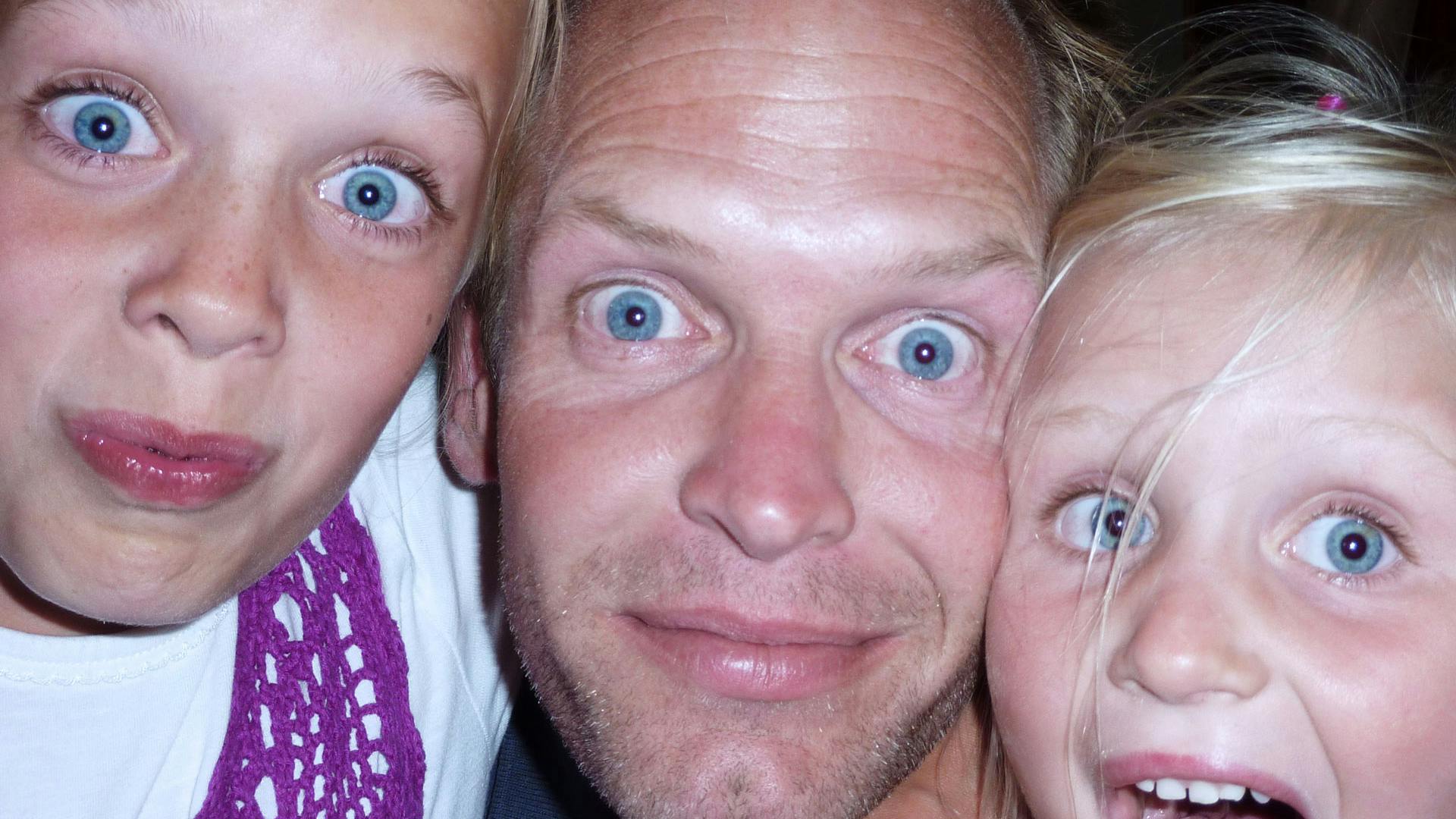 Marc Rijken and his daughters with their bright blue eyes