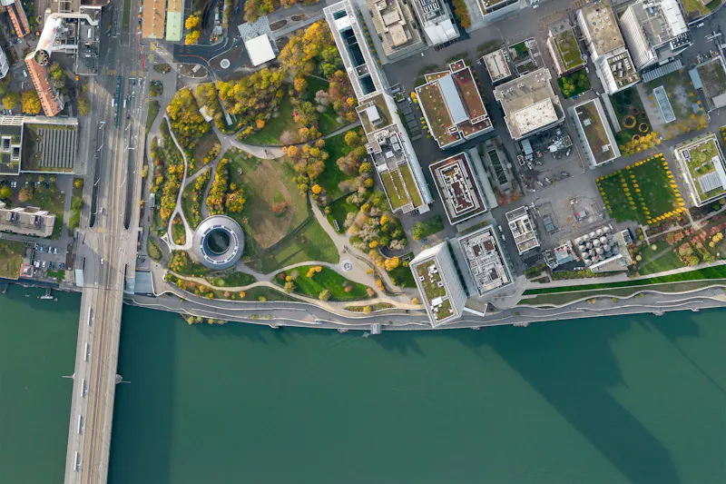 Aerial view of the Novartis Campus in Basel