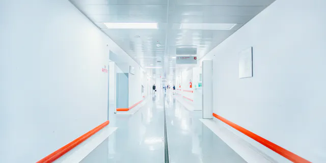 A sterile hospital corridor, which is a common setting for clinical trials