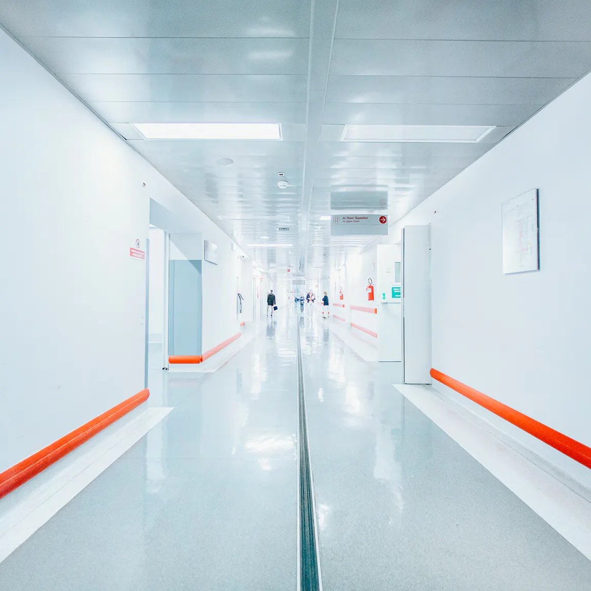 A sterile hospital corridor, which is a common setting for clinical trials