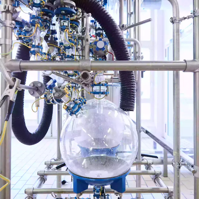The picture shows a details of a large- scale lab on the Campus in Basel, which Fabrice Gallou’s team utilizes to demonstrate novel, water-based chemical processes.