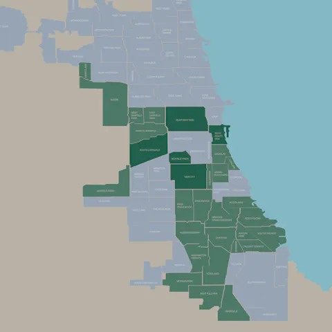 Illustrated map of the Chicago Districts.