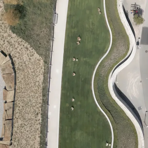 Aerial view of shoreline at the Novartis Campus.