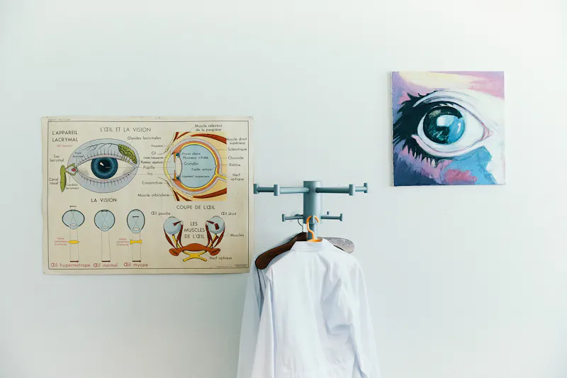 Medical Illustrations of eyes on the wall inside the IOB.